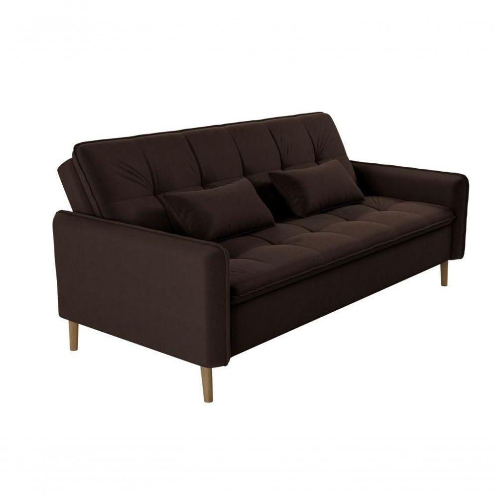 Sofá Cama 3 Lugares Casal Premium Reclinável Com Almofadas 2,06 Larg Donna Matrix Veludo Marrom - 2