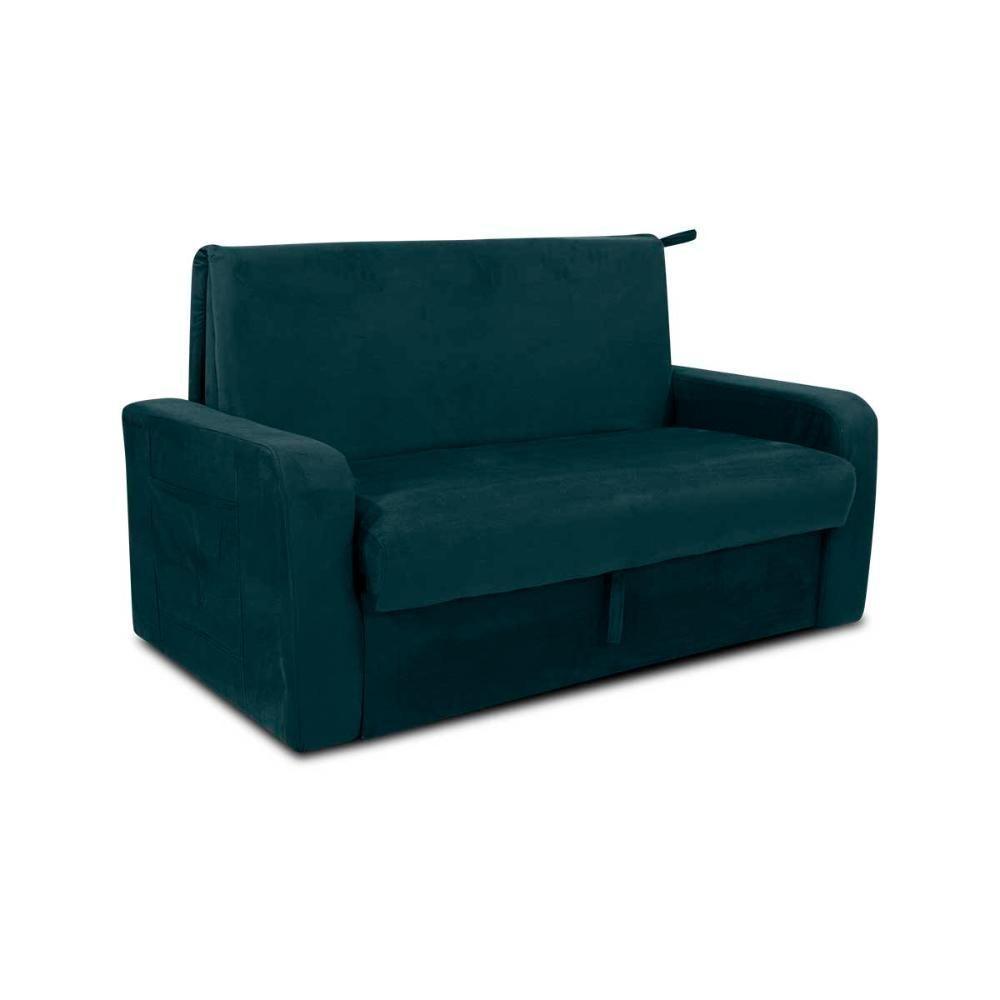 Sofá Cama 2 Lugares Compacto Com Baú 145 Larg Daiane Matrix Suede Petróleo - 1