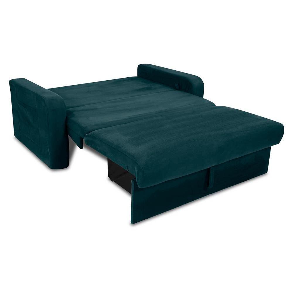 Sofá Cama 2 Lugares Compacto Com Baú 145 Larg Daiane Matrix Suede Petróleo - 3