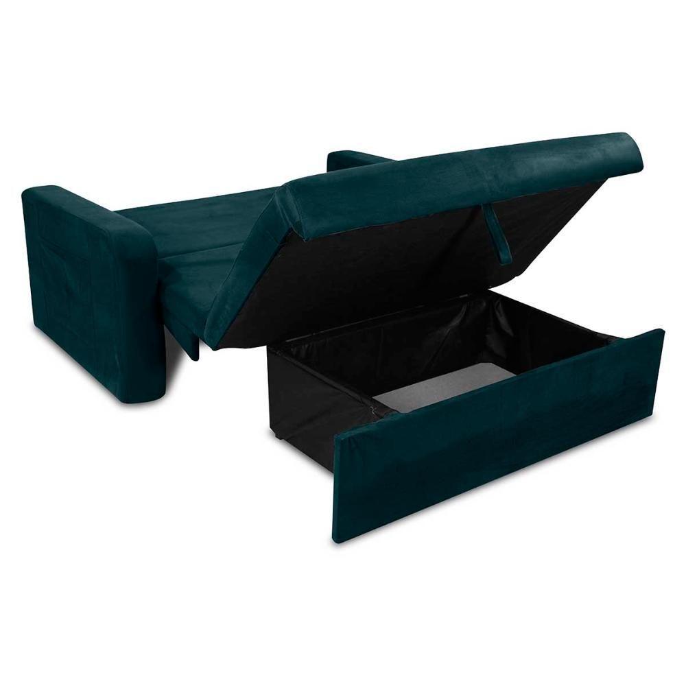 Sofá Cama 2 Lugares Compacto Com Baú 145 Larg Daiane Matrix Suede Petróleo - 4