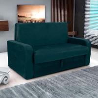 Sofá Cama 2 Lugares Compacto Com Baú 145 Larg Daiane Matrix Suede Petróleo - 2