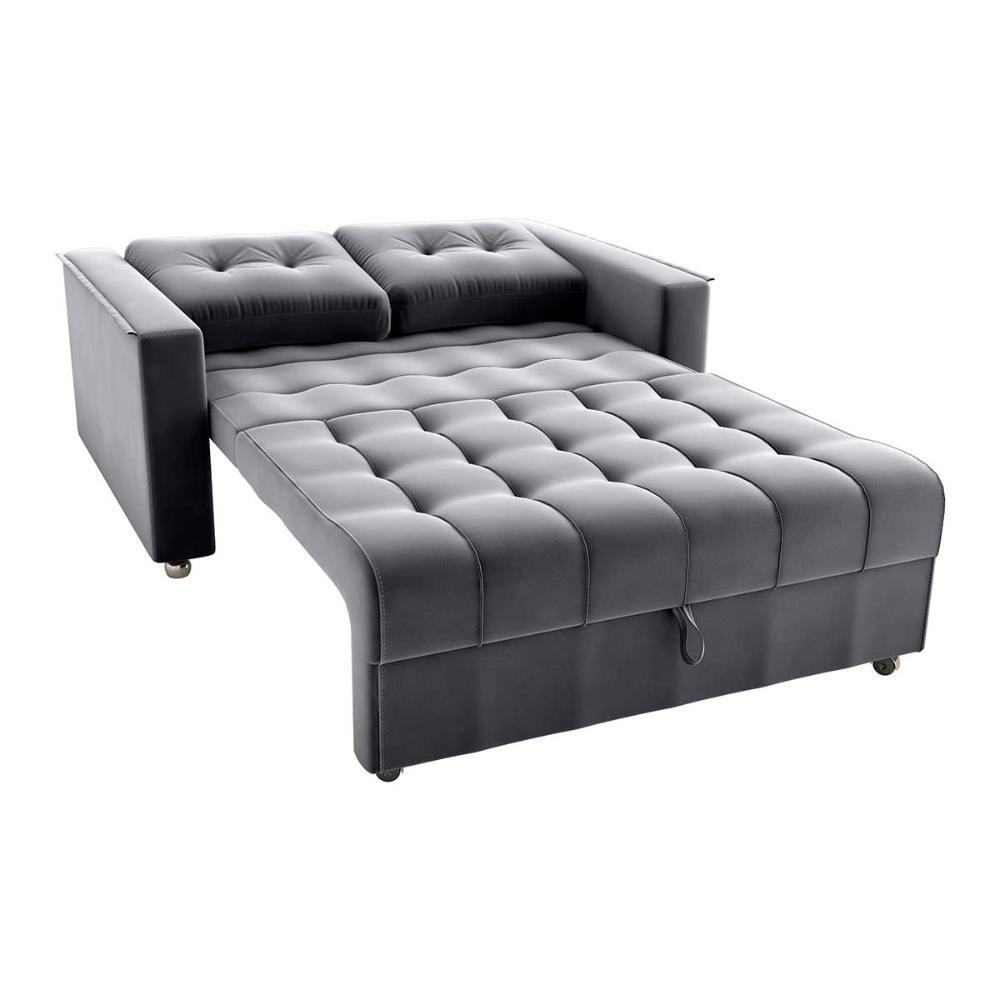 Sofá Cama Reclinável 2 Lugares Com Almofadas 140 Lag Drika Matrix Veludo Cinza - 1