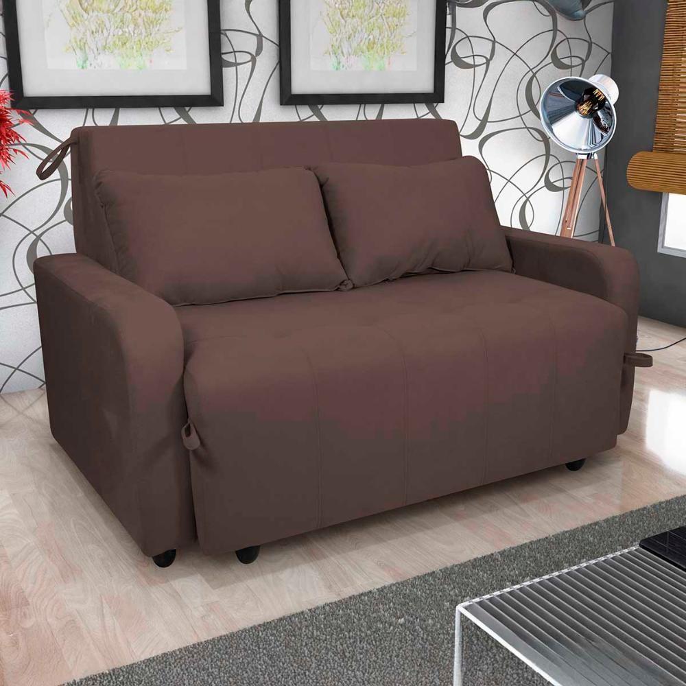 Sofá Cama Compacto 2 Lugares 1,38 Larg Amora New Matrix Suede Marrom - 3