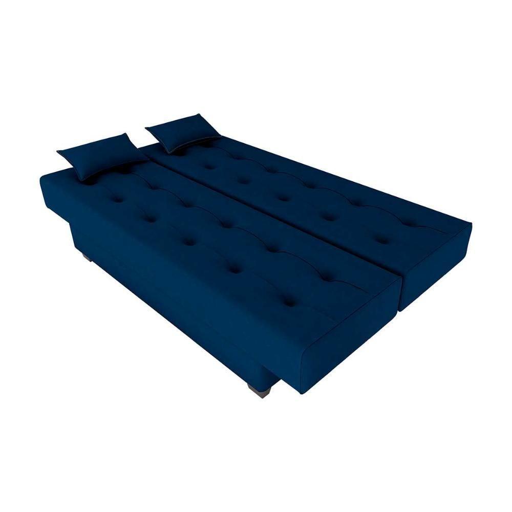 Sofá Cama 3 Lugares Casal Reclinável 190 Larg Laila Matrix Suede Azul - 1