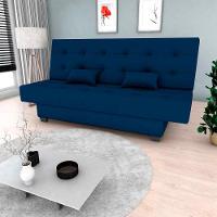Sofá Cama 3 Lugares Casal Reclinável 190 Larg Laila Matrix Suede Azul - 3
