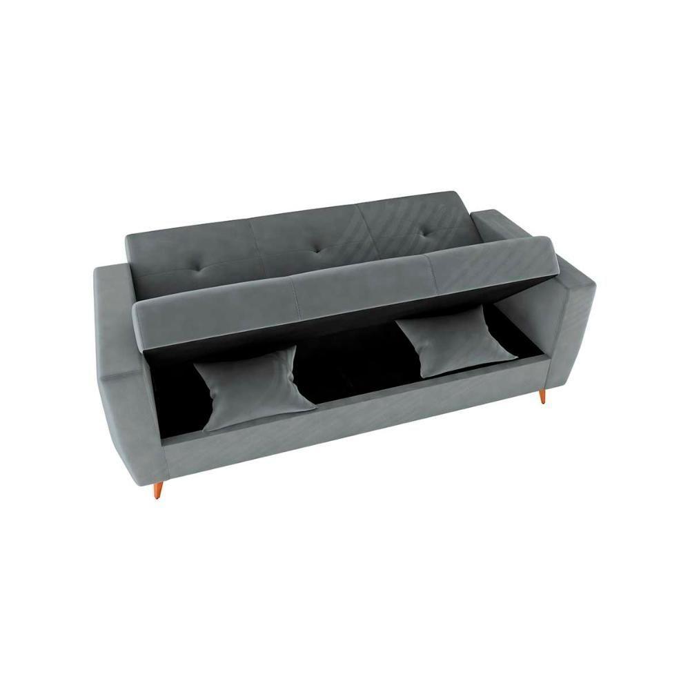 Sofá Cama Casal Premium 3 Lugares Com Baú 2,08 Larg Pamela Matrix Veludo Cinza - 3