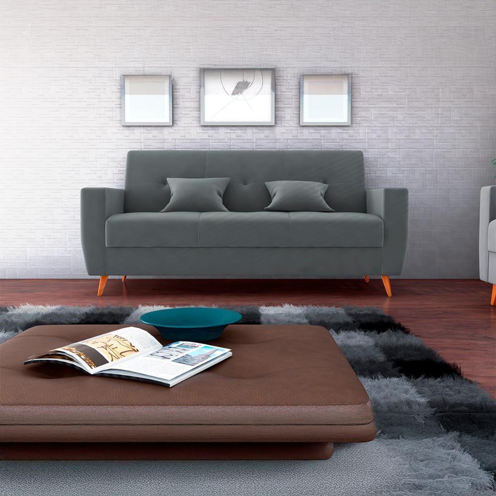 Sofá Cama Casal Premium 3 Lugares Com Baú 2,08 Larg Pamela Matrix Veludo Cinza - 6