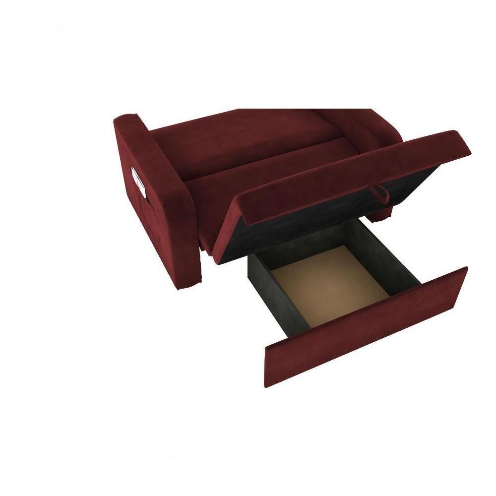 Sofá Cama 2 Lugares Compacto Com Baú 145 Larg Daiane Matrix Veludo Vinho - 4