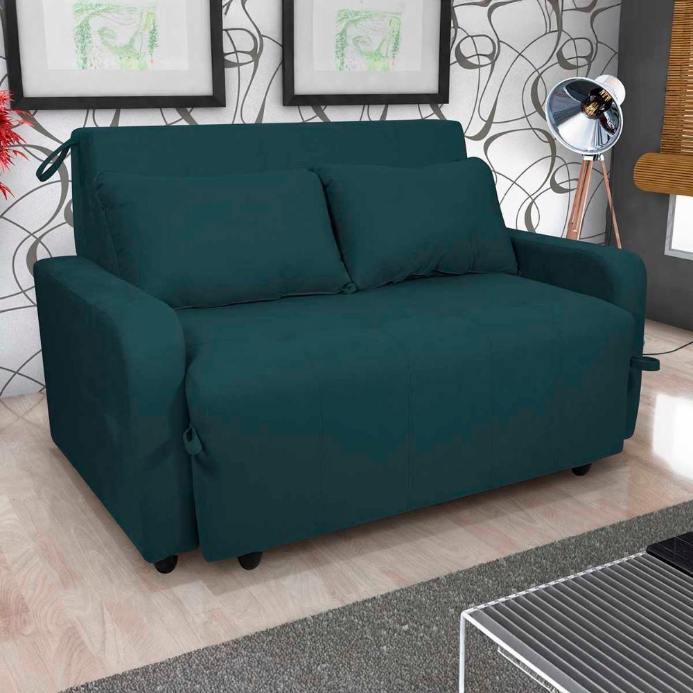 Sofá Cama Compacto 2 Lugares 1,38 Larg Amora New Matrix Suede Petróleo - 3