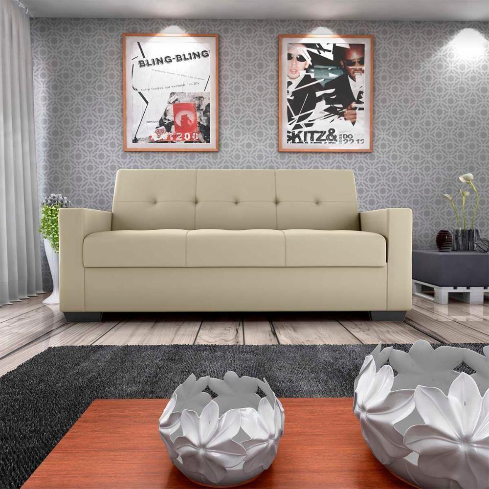 Sofá Cama 3 Lugares Reclinável Casal Premium 2,03 Larg Lavinia Matrix Suede Bege - 2