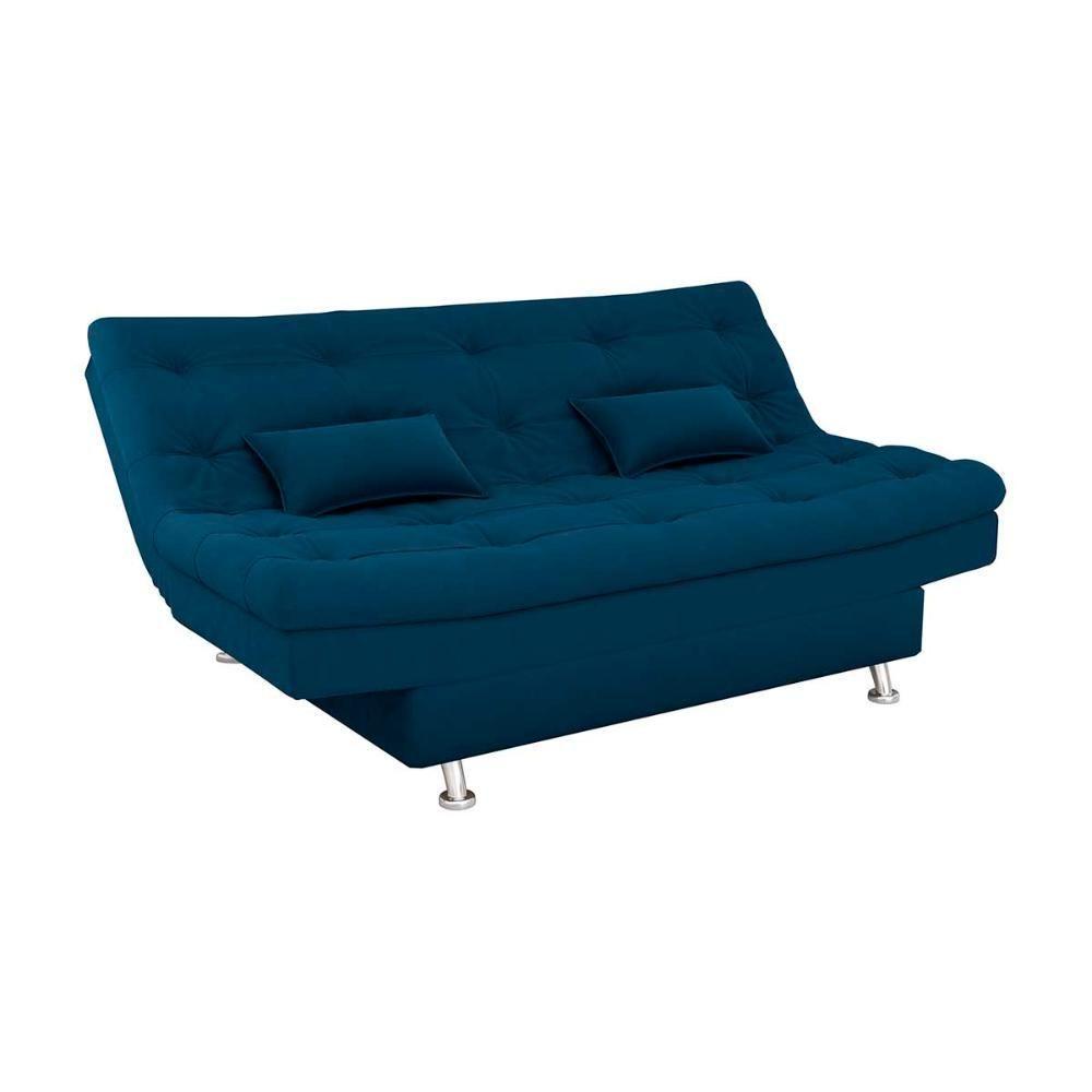 Sofá Cama 3 Lugares Com Pillow Reclinável 190 Larg Salomé Matrix Veludo Azul - 2
