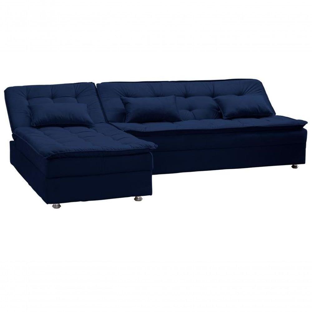 Conjunto Sofá Cama 3 Lugares Com Pillow Top E Chaise Penelope Matrix Suede Azul - 3