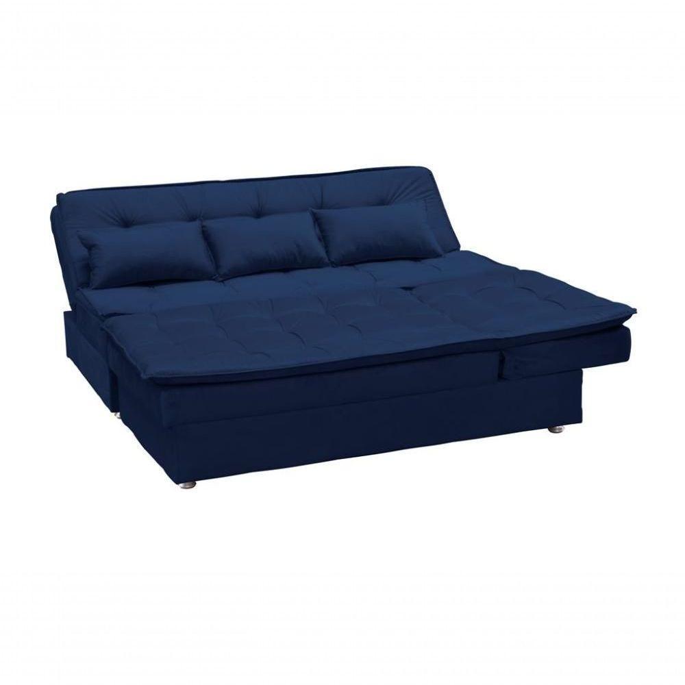 Conjunto Sofá Cama 3 Lugares Com Pillow Top E Chaise Penelope Matrix Suede Azul - 4