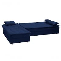 Conjunto Sofá Cama 3 Lugares Com Pillow Top E Chaise Penelope Matrix Suede Azul - 2