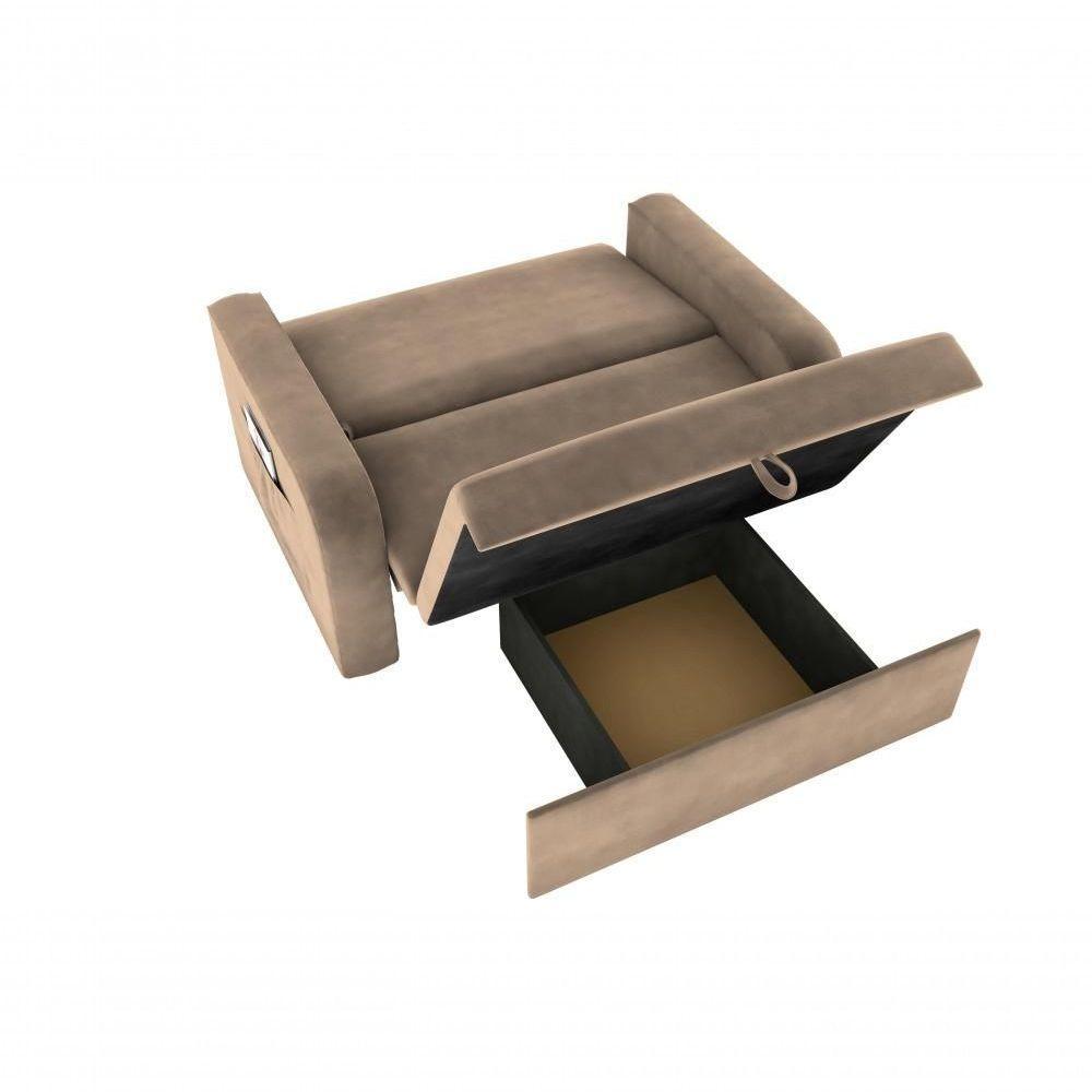 Sofá Cama 2 Lugares Compacto Com Baú 145 Larg Daiane Matrix Suede Bege - 4