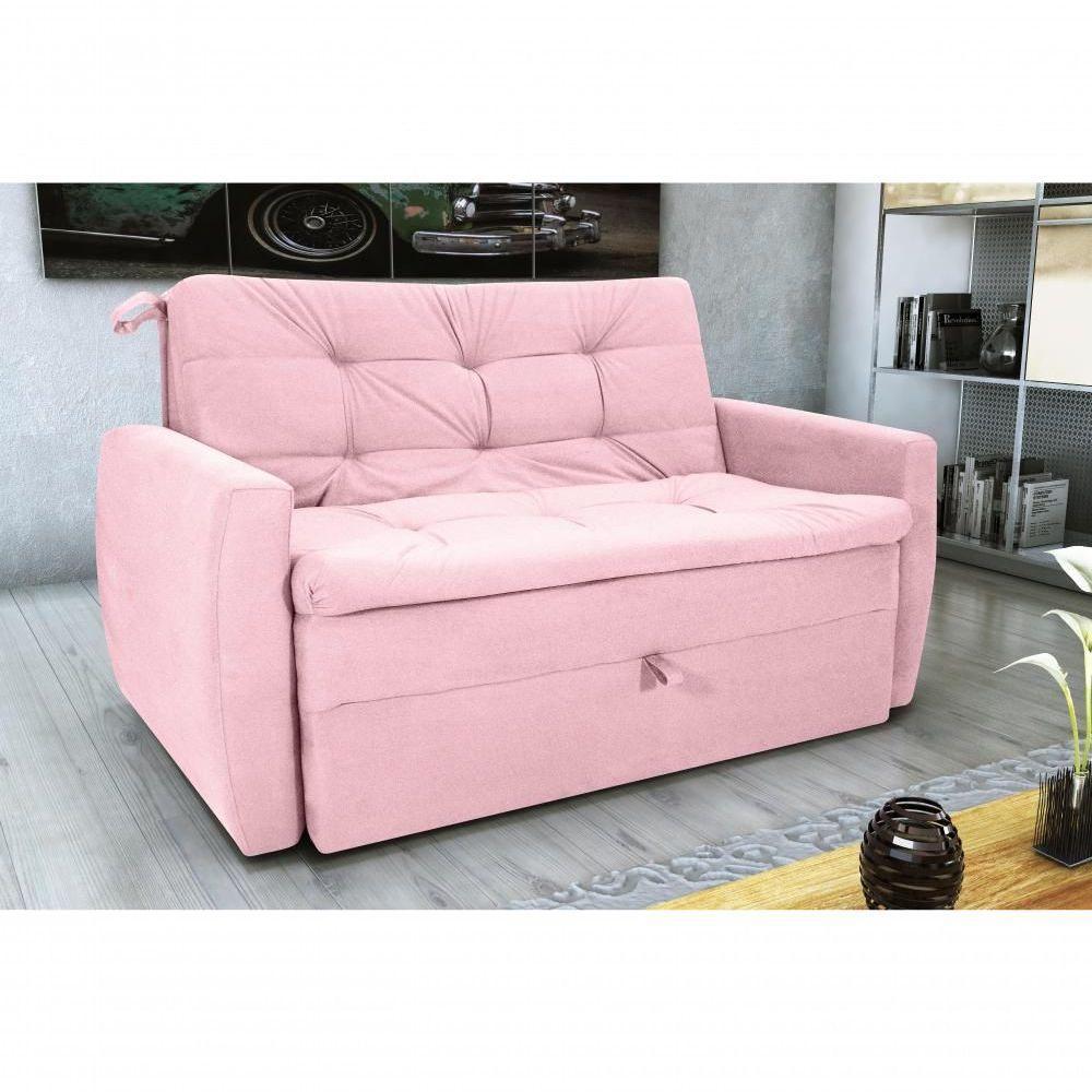 Sofá Cama2 Lugares Compacto Retratil Meg Matrix Veludo Turkey Rosa Veludo Turkey Rosa - 2