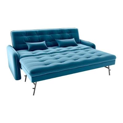 Sofá Cama Reclinável 3 Lugares Casal Com Bicama Auxiliar Madalena Matrix Veludo Azul