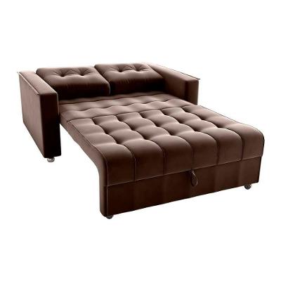 Sofá Cama Reclinável 2 Lugares Com Almofadas 140 Lag Drika Matrix Veludo Marrom Veludo Marrom