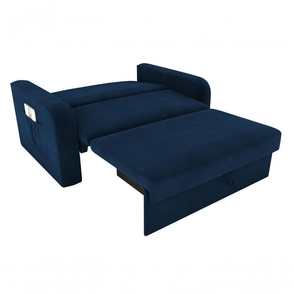 Sofá Cama 2 Lugares Compacto Com Baú 145 Larg Daiane Matrix Suede Azul - 3