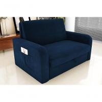 Sofá Cama 2 Lugares Compacto Com Baú 145 Larg Daiane Matrix Suede Azul - 2