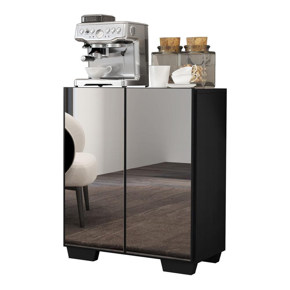 Aparador Com Espelho Multimóveis Cantinho Do Café Com 2 Portas Preto - 2