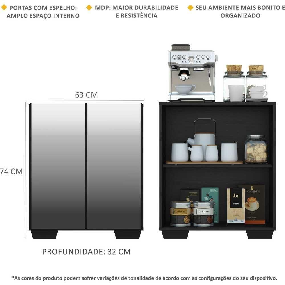 Aparador Com Espelho Multimóveis Cantinho Do Café Com 2 Portas Preto - 3