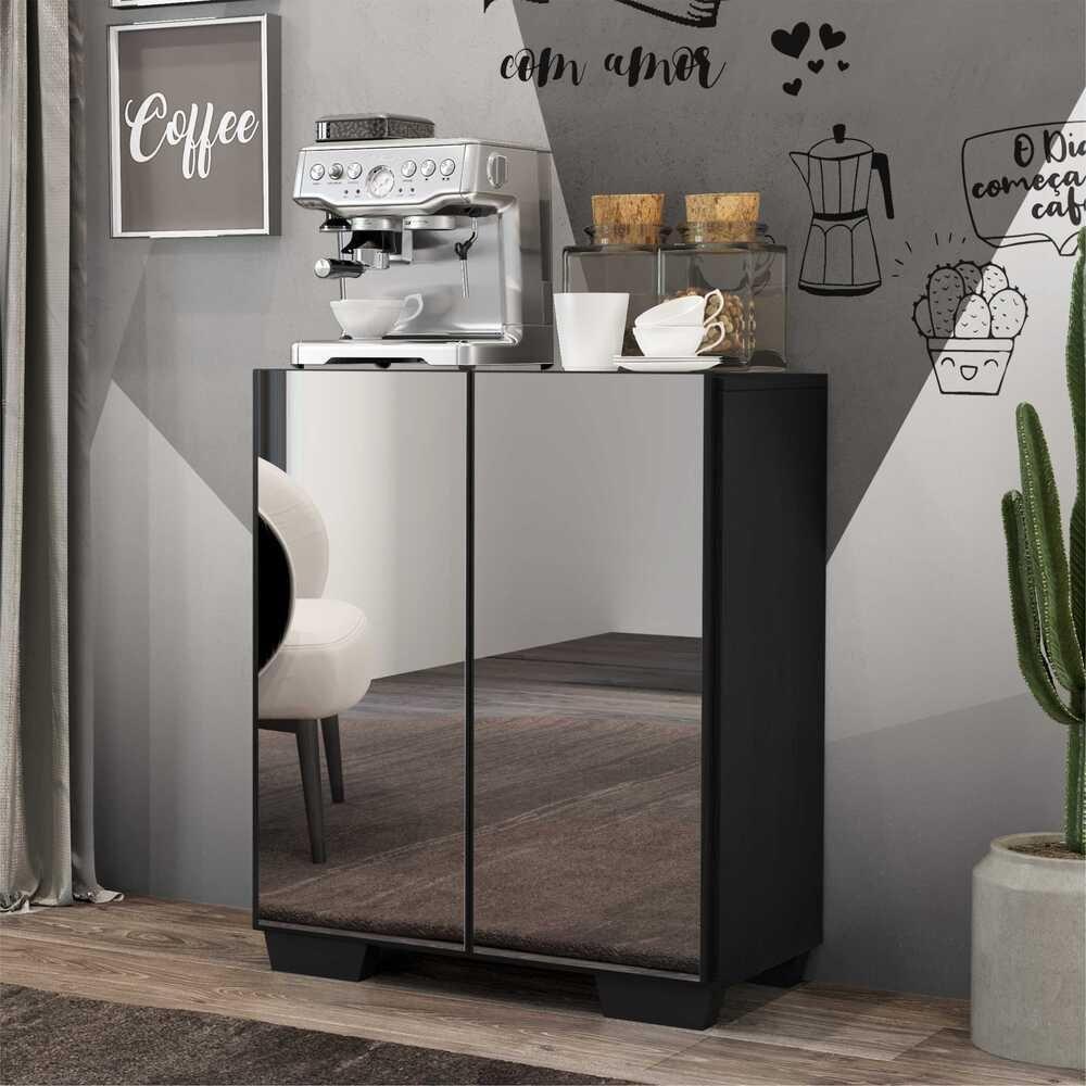 Aparador Com Espelho Multimóveis Cantinho Do Café Com 2 Portas Preto - 4