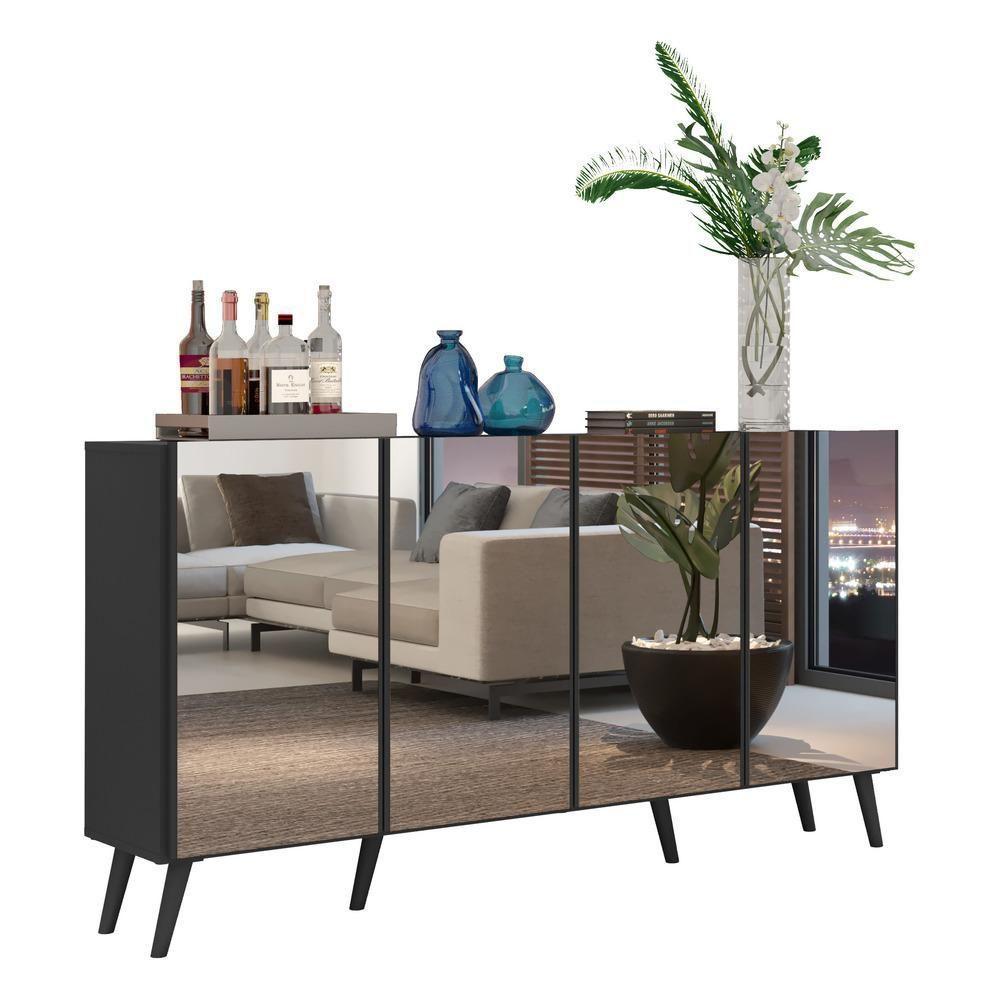 Aparador Buffet Retrô Com Espelho Multimóveis Veneza Preto - 4