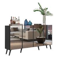 Aparador Buffet Retrô Com Espelho Multimóveis Veneza Preto