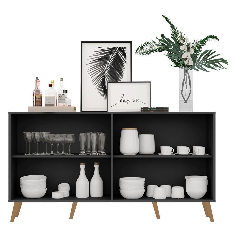 Aparador Buffet Retrô Com Espelho Multimóveis Preto/natural - 2