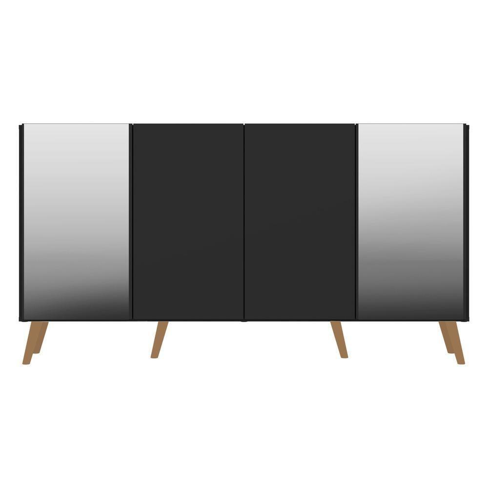 Aparador Buffet Retrô Com Espelho Multimóveis Preto/natural - 3