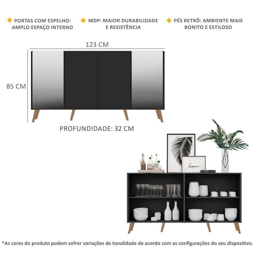 Aparador Buffet Retrô Com Espelho Multimóveis Preto/natural - 4