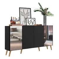 Aparador Buffet Retrô Com Espelho Multimóveis Preto/natural - 1