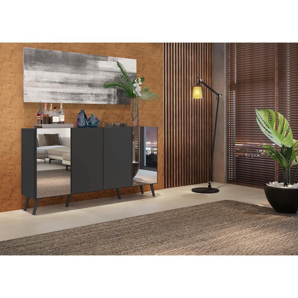 Aparador Buffet Retrô Com Espelho Multimóveis Preto - 5