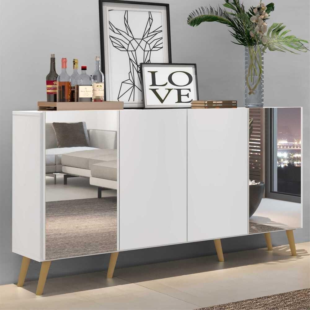 Aparador Buffet Retrô Com Espelho Multimóveis Branco/natural - 6