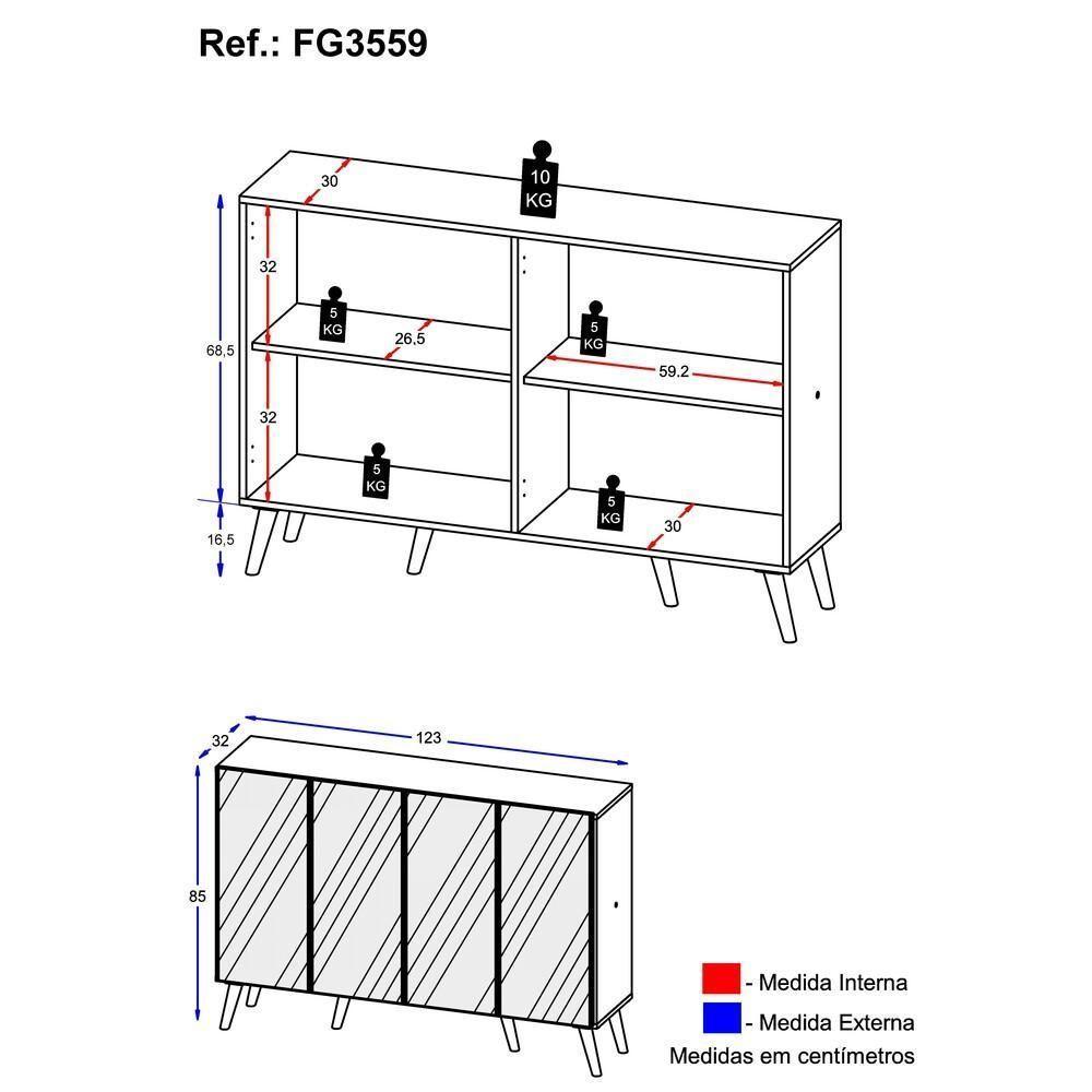 Aparador Buffet Retrô Com Espelho Multimóveis Rustic/natural - 2