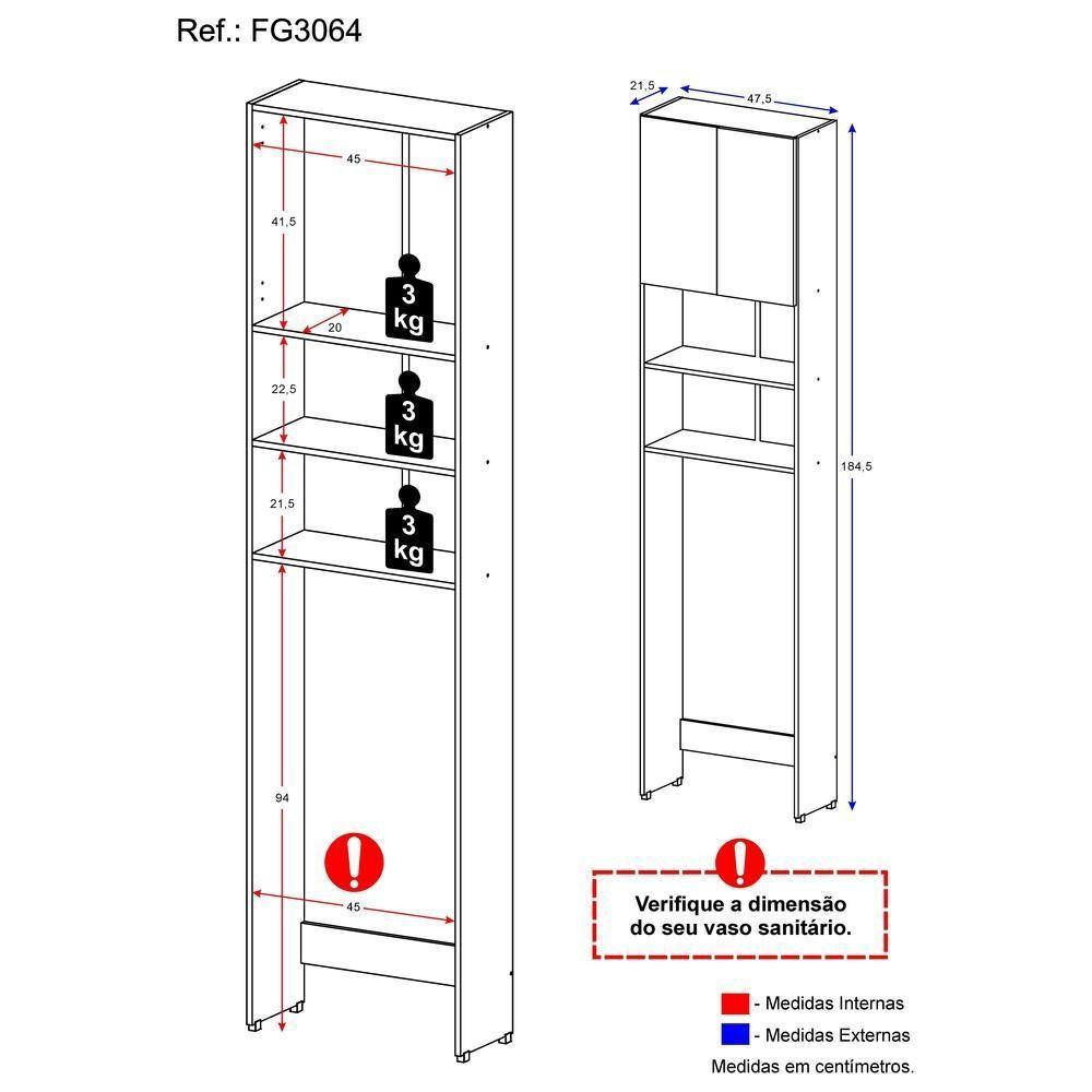 Armário De Banheiro P/ Vaso Sanitário Multimóveis Com 2 Portas Branco - 2