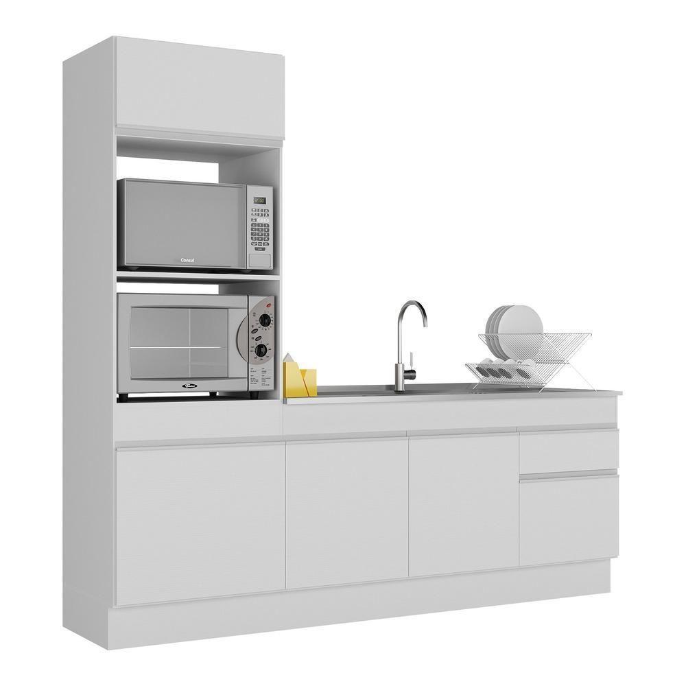 Armário De Cozinha Compacta 212cm Com Rodapé Veneza Multimóveis V2113 Branco Branco - 1