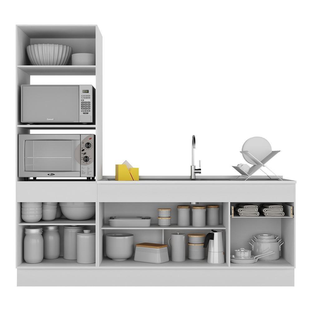Armário De Cozinha Compacta 212cm Com Rodapé Veneza Multimóveis V2113 Branco Branco - 3