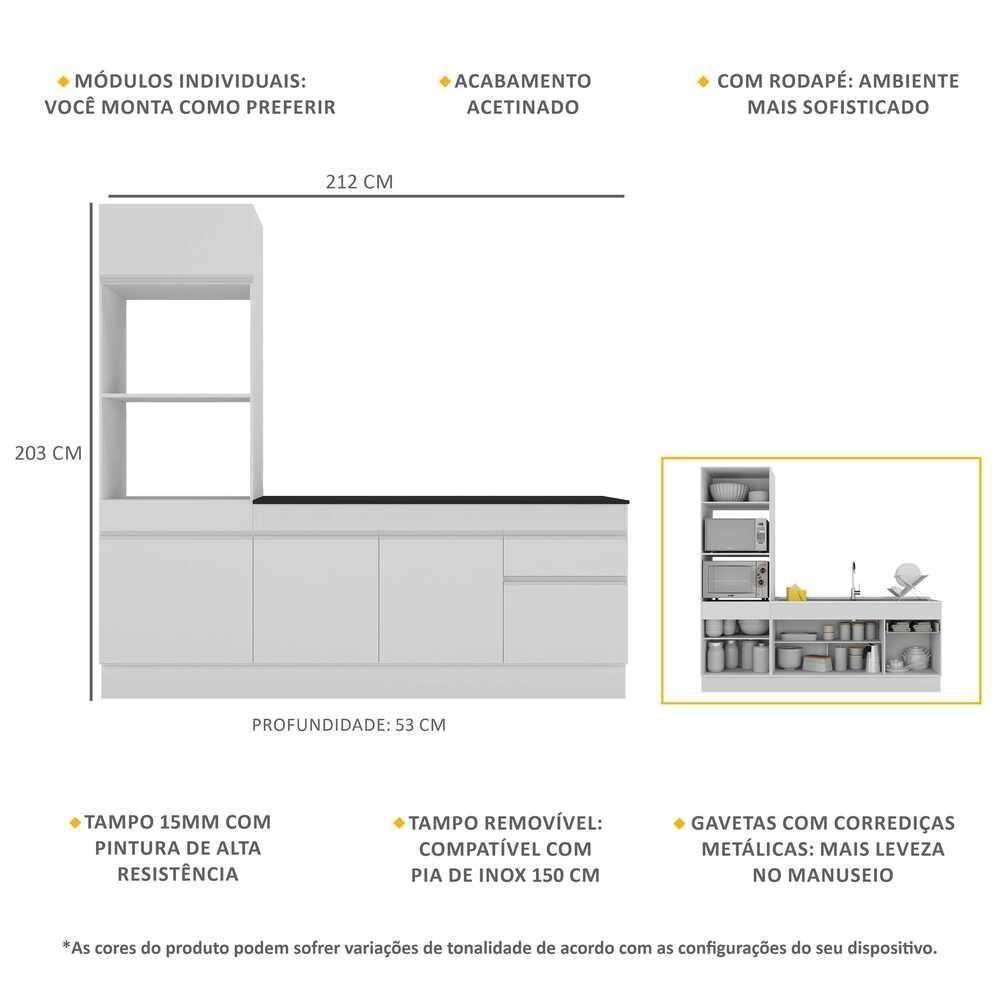 Armário De Cozinha Compacta 212cm Com Rodapé Veneza Multimóveis V2113 Branco Branco - 5
