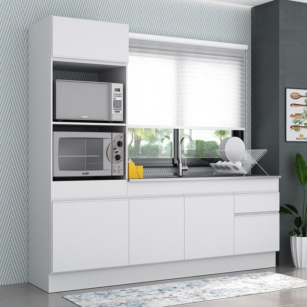Armário De Cozinha Compacta 212cm Com Rodapé Veneza Multimóveis V2113 Branco Branco - 6