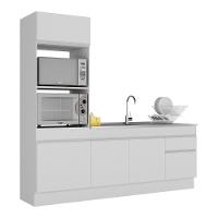 Armário De Cozinha Compacta 212cm Com Rodapé Veneza Multimóveis V2113 Branco Branco - 1