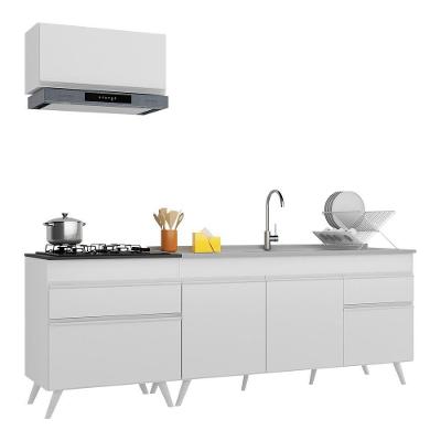 Cozinha Compacta V2074 5 Portas 2 Gavetas MDF 220cm Preto com Puxadores Plástico