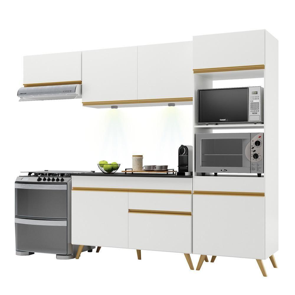 Armário De Cozinha Compacta 252cm Com Leds Veneza Up Multimóveis V2015 Branco/dourado Branco/dourado - 1