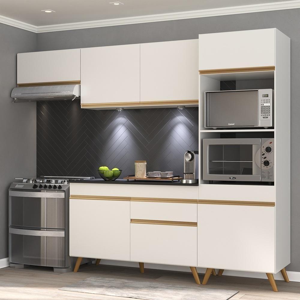Armário De Cozinha Compacta 252cm Com Leds Veneza Up Multimóveis V2015 Branco/dourado Branco/dourado - 6