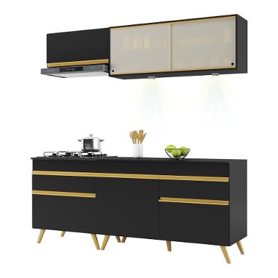 Armário de Cozinha Compacta V2031 6 Portas 2 Gavetas MDP 190cm Preto com Leds