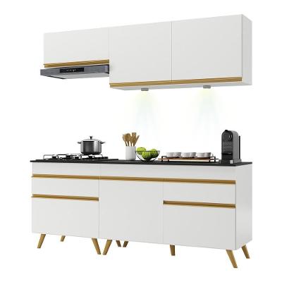 Armário de Cozinha Compacta V2030 6 Portas 2 Gavetas MDP e MDF 190cm Branco-dourado