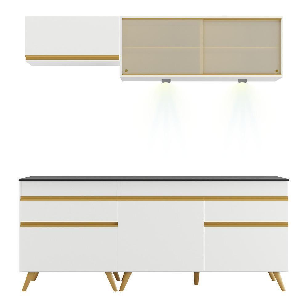 Armário De Cozinha Compacta 190cm Com Leds Veneza Up Multimóveis V2031 Branco/dourado Branco/dourado - 2