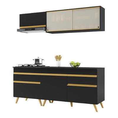 Armário de Cozinha Compacta V3707 6 Portas 2 Gavetas MDF 190cm Preto com Tampo