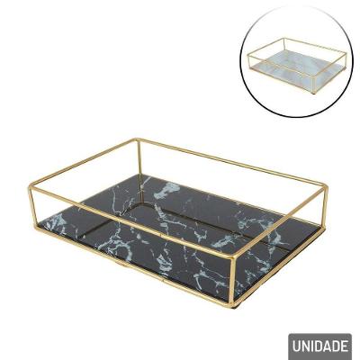 Bandeja Decorativa Metal 23cm Fundo De Vidro Color - Tudo Em Caixa